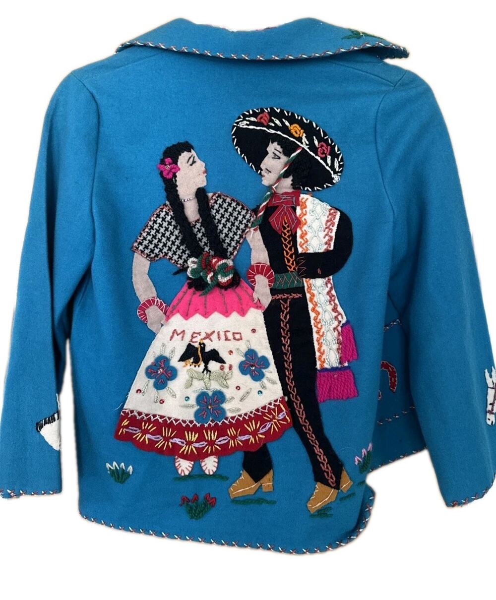 Vintage Mexican souvenir Embroidered Wool Jacket Kid Sz Medium Child